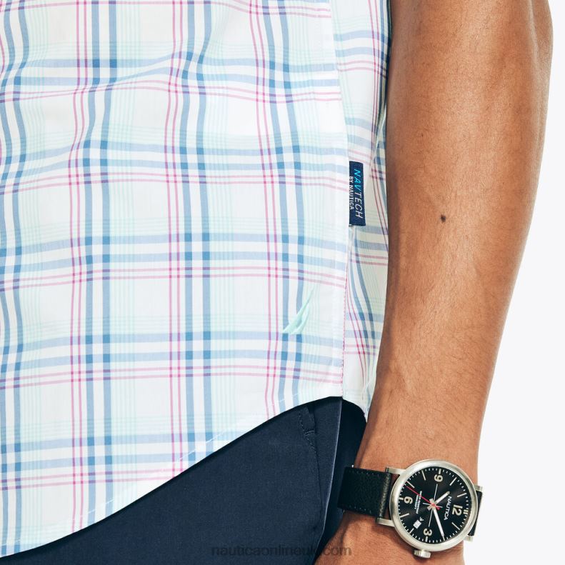 Nautica Navtech Trim Fit Plaid Short-Sleeve Shirt L6J4L322 Bright White Men