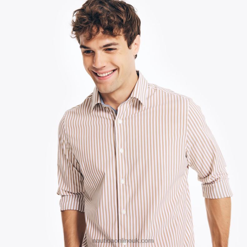 Nautica Navtech Trim Fit Striped Shirt L6J4L260 All Spice Men