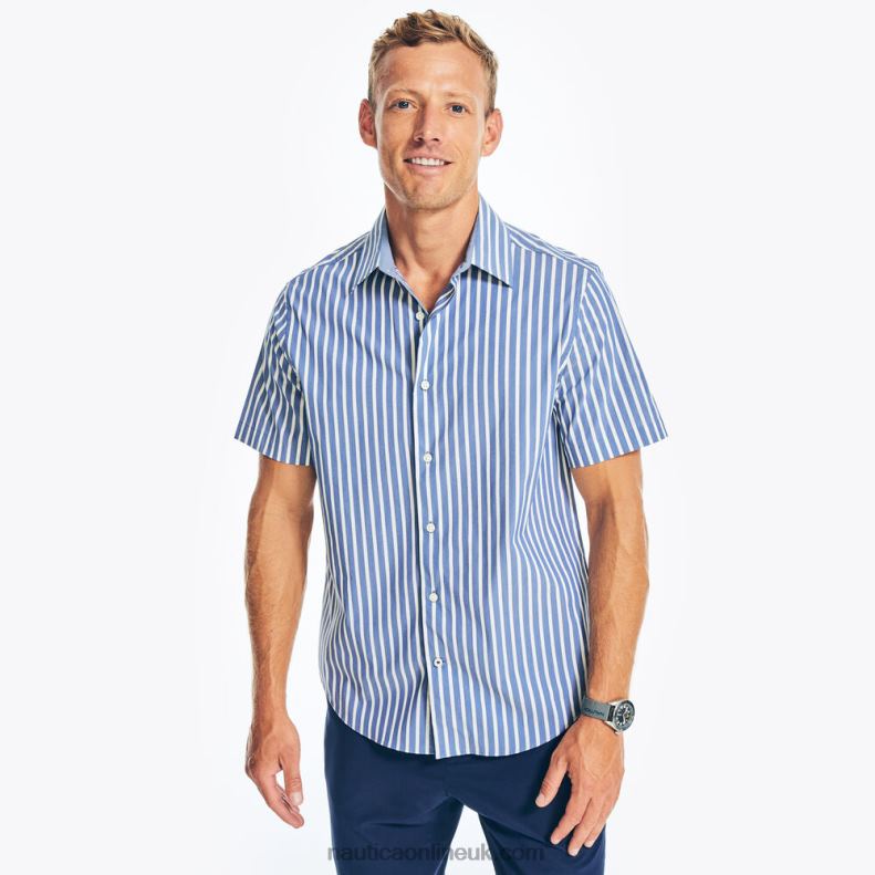 Nautica Navtech Trim Fit Striped Short-Sleeve Shirt L6J4L199 Estate Blue Men