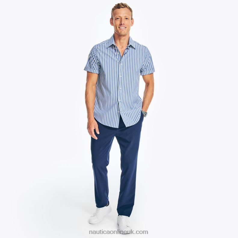 Nautica Navtech Trim Fit Striped Short-Sleeve Shirt L6J4L199 Estate Blue Men