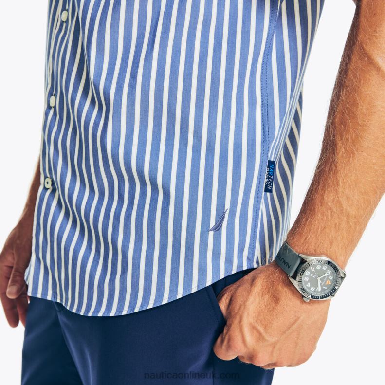 Nautica Navtech Trim Fit Striped Short-Sleeve Shirt L6J4L199 Estate Blue Men