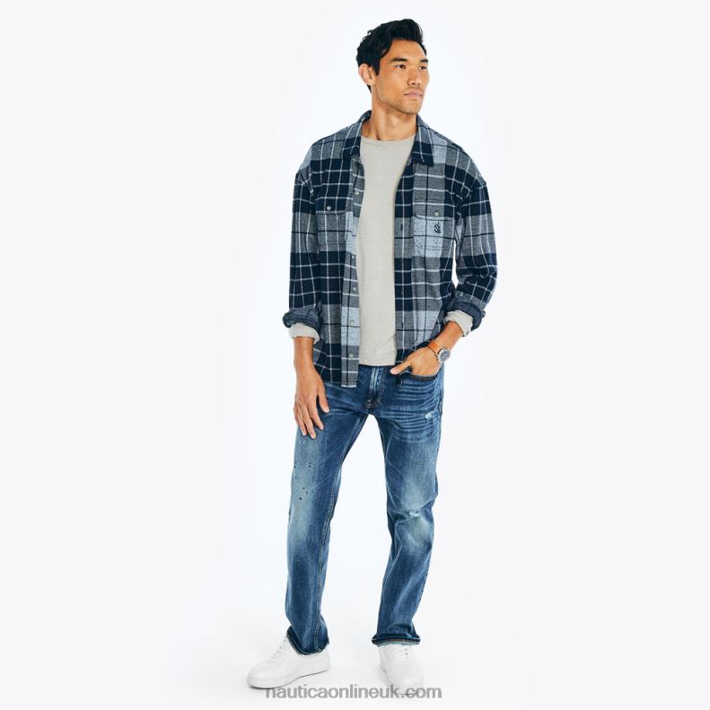 Nautica Plaid Jacquard Shirt L6J4L240 Navy Men