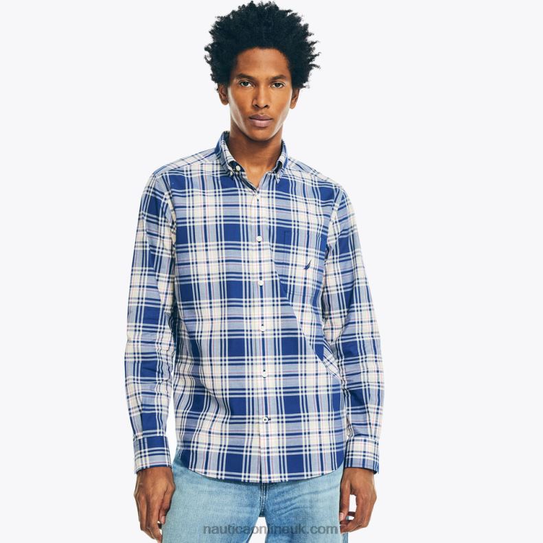Nautica Plaid Poplin Shirt L6J4L471 Estate Blue Men