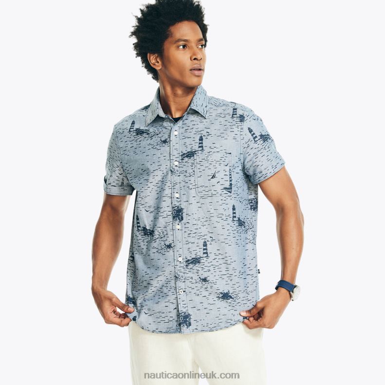 Nautica Printed Chambray Short-Sleeve Shirt L6J4L484 Lapis Blue Men