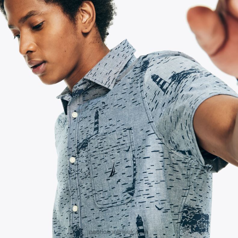 Nautica Printed Chambray Short-Sleeve Shirt L6J4L484 Lapis Blue Men