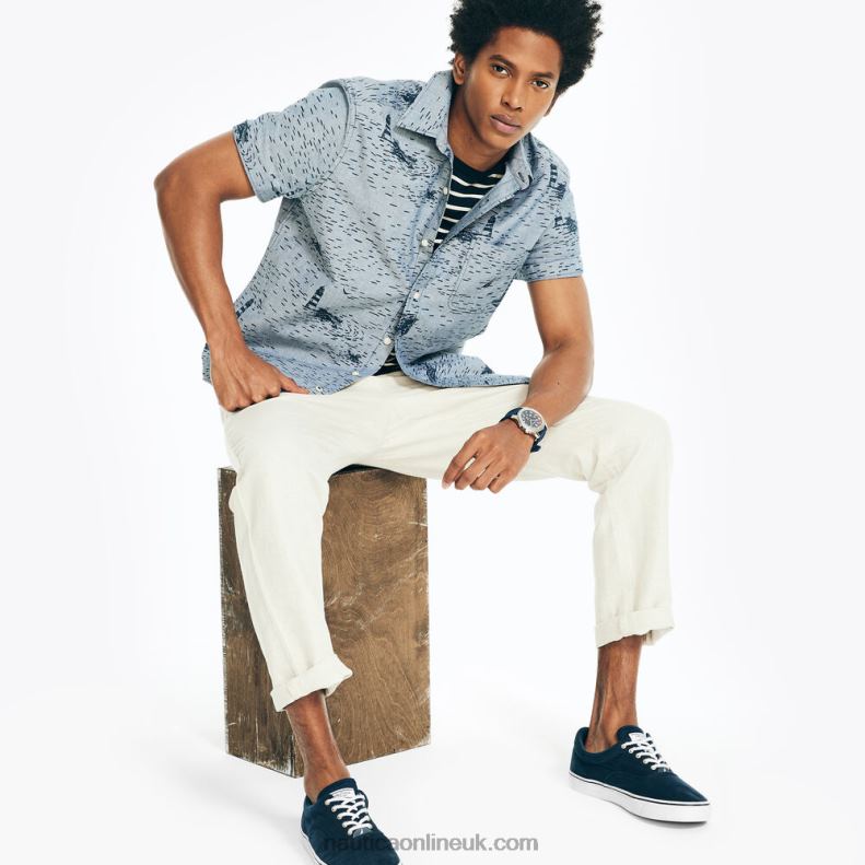 Nautica Printed Chambray Short-Sleeve Shirt L6J4L484 Lapis Blue Men