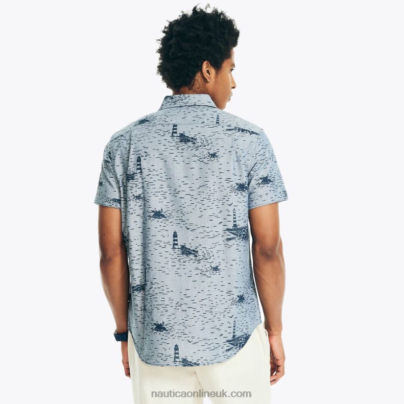 Nautica Printed Chambray Short-Sleeve Shirt L6J4L484 Lapis Blue Men