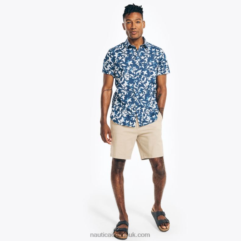 Nautica Printed Poplin Short-Sleeve Shirt L6J4L486 Estate Blue Men