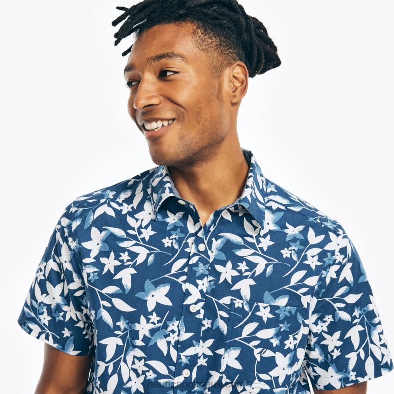 Nautica Printed Poplin Short-Sleeve Shirt L6J4L486 Estate Blue Men