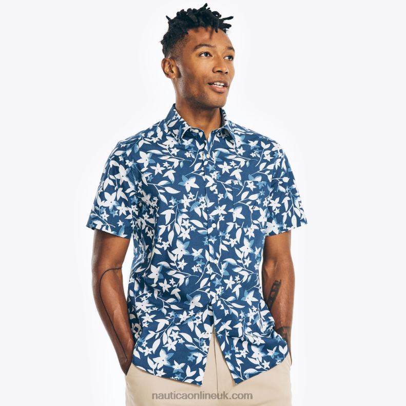 Nautica Printed Poplin Short-Sleeve Shirt L6J4L486 Estate Blue Men