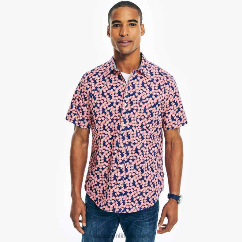 Nautica Printed Poplin Short-Sleeve Shirt L6J4L549 Dreamy Coral Men