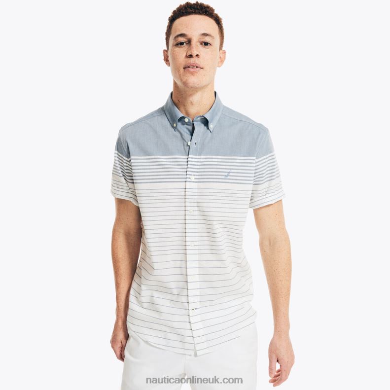 Nautica Striped Poplin Short-Sleeve Shirt L6J4L568 Bright White Men
