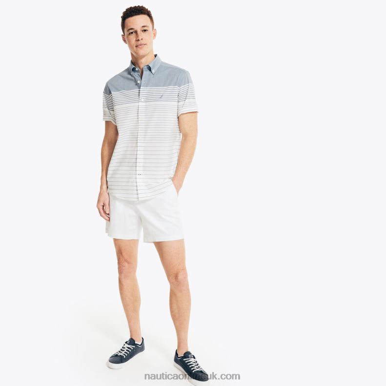 Nautica Striped Poplin Short-Sleeve Shirt L6J4L568 Bright White Men
