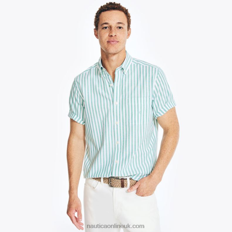 Nautica Striped Short-Sleeve Oxford Shirt L6J4L403 Dark Dill Men