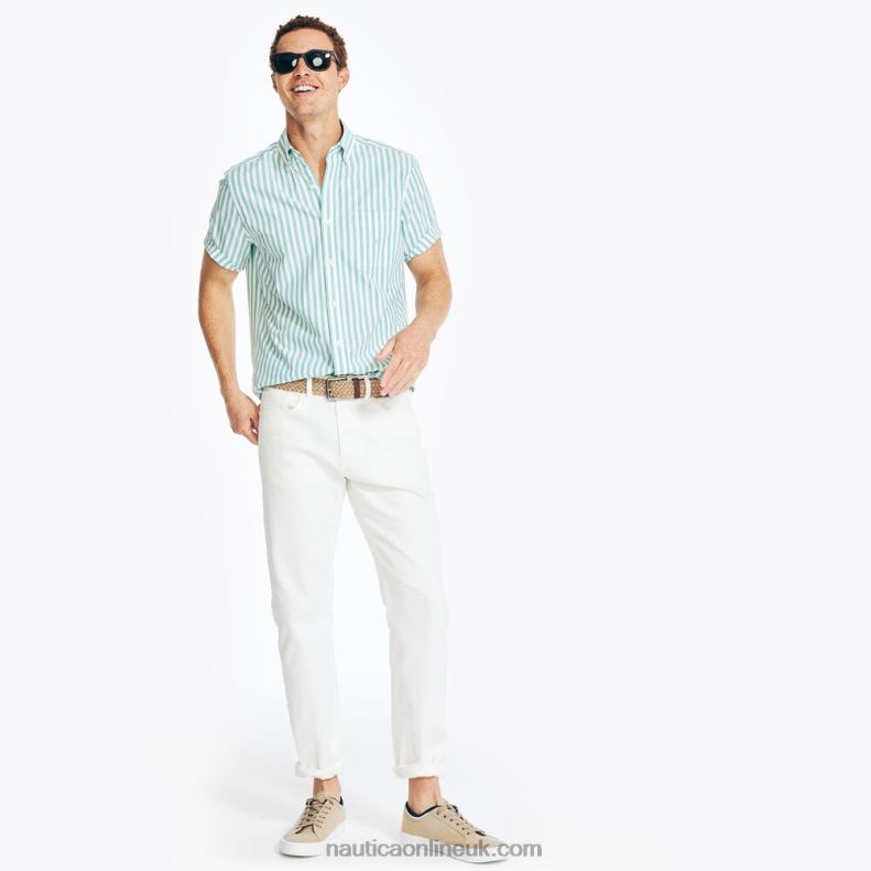 Nautica Striped Short-Sleeve Oxford Shirt L6J4L403 Dark Dill Men