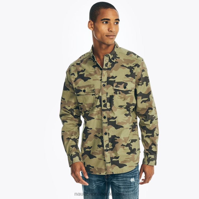 Nautica Sustainably Crafted Camouflage Flannel Shirt L6J4L546 Teal Wave Men