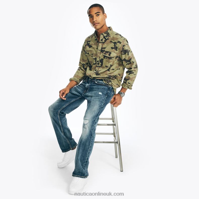 Nautica Sustainably Crafted Camouflage Flannel Shirt L6J4L546 Teal Wave Men