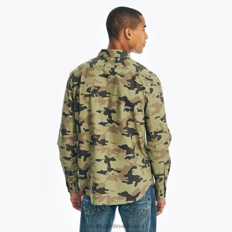 Nautica Sustainably Crafted Camouflage Flannel Shirt L6J4L546 Teal Wave Men