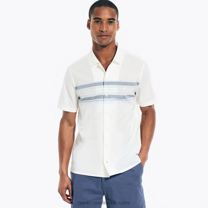 Nautica Sustainably Crafted Chest-Stripe Short-Sleeve Camp Shirt L6J4L496 Sail White Men