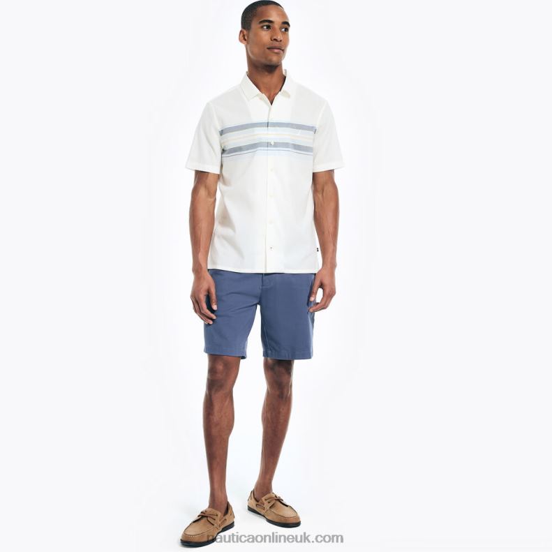 Nautica Sustainably Crafted Chest-Stripe Short-Sleeve Camp Shirt L6J4L496 Sail White Men