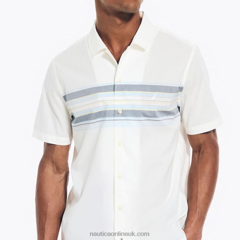 Nautica Sustainably Crafted Chest-Stripe Short-Sleeve Camp Shirt L6J4L496 Sail White Men