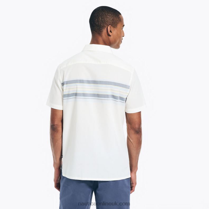 Nautica Sustainably Crafted Chest-Stripe Short-Sleeve Camp Shirt L6J4L496 Sail White Men