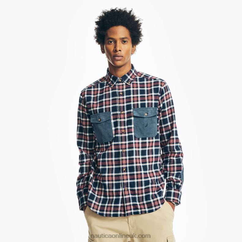 Nautica Sustainably Crafted Flannel Plaid Shirt L6J4L328 Navy Men