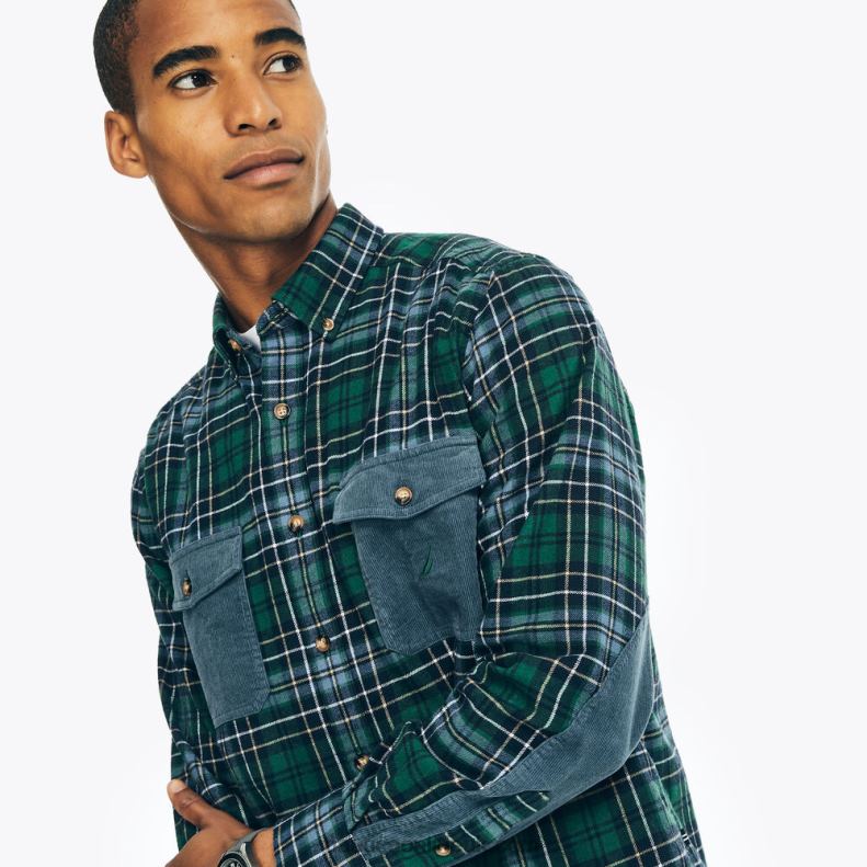 Nautica Sustainably Crafted Flannel Plaid Shirt L6J4L474 Cosmic Fern Men
