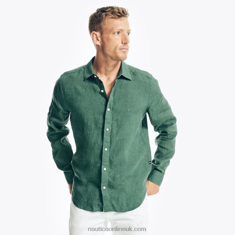 Nautica Sustainably Crafted Linen Shirt L6J4L706 Lakeside Green Men