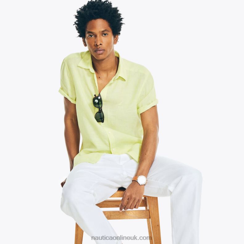 Nautica Sustainably Crafted Linen Short-Sleeve Shirt L6J4L695 Hillside Olive Men