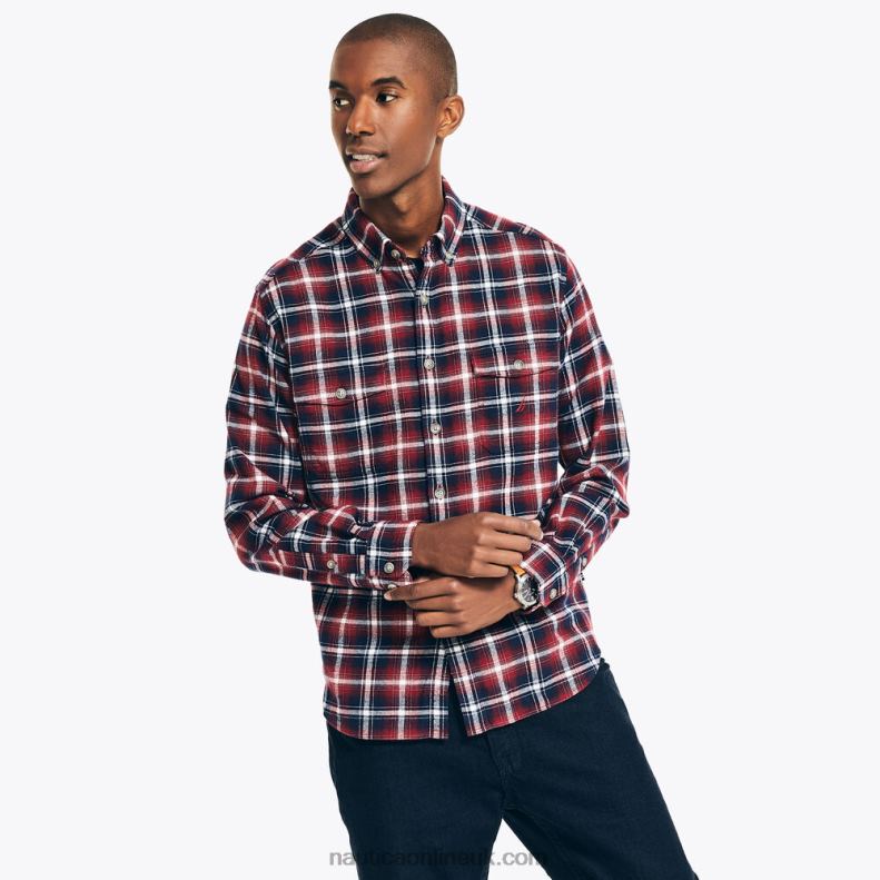 Nautica Sustainably Crafted Plaid Flannel Shirt L6J4L515 Melonberry Men