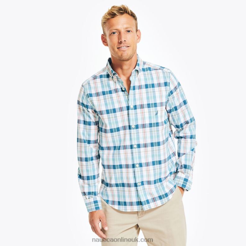 Nautica Sustainably Crafted Plaid Shirt L6J4L404 Bright White Men