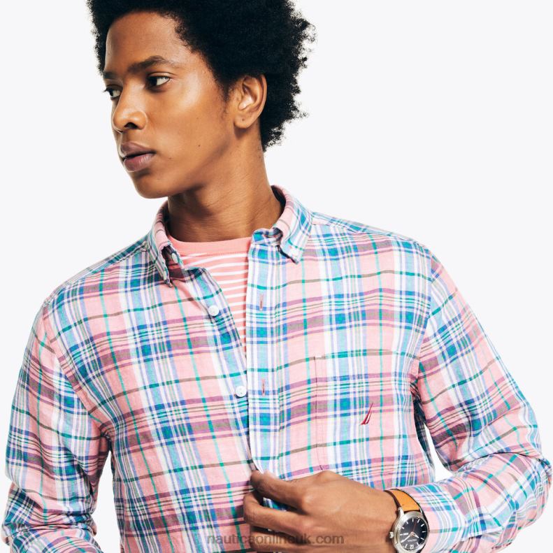 Nautica Sustainably Crafted Plaid Shirt L6J4L446 Dreamy Coral Men