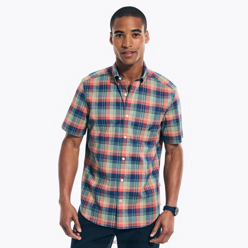 Nautica Sustainably Crafted Plaid Short-Sleeve Shirt L6J4L188 Shaded Spruce Heather Men