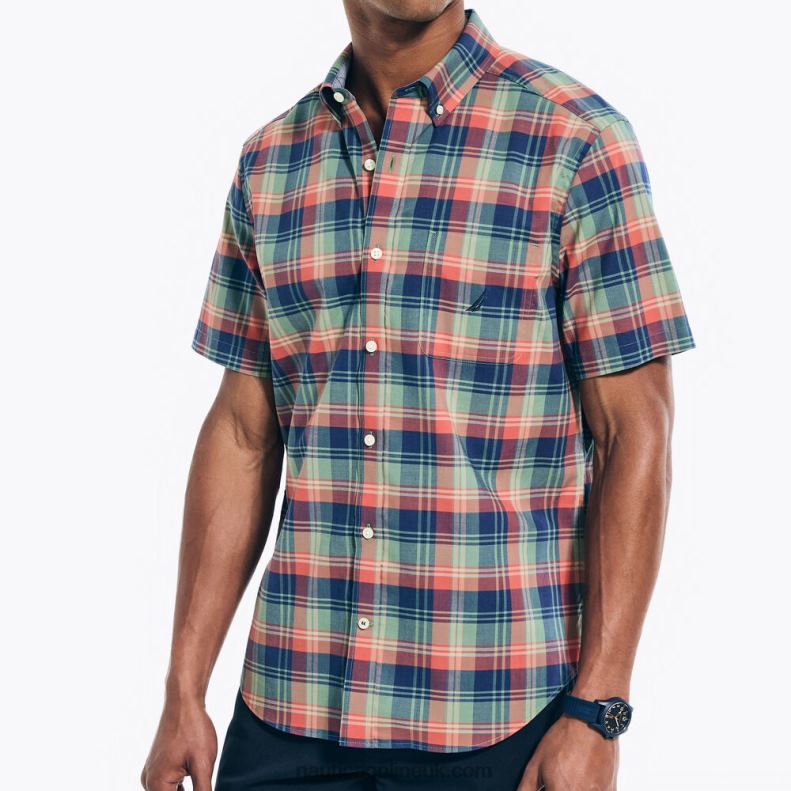 Nautica Sustainably Crafted Plaid Short-Sleeve Shirt L6J4L188 Shaded Spruce Heather Men