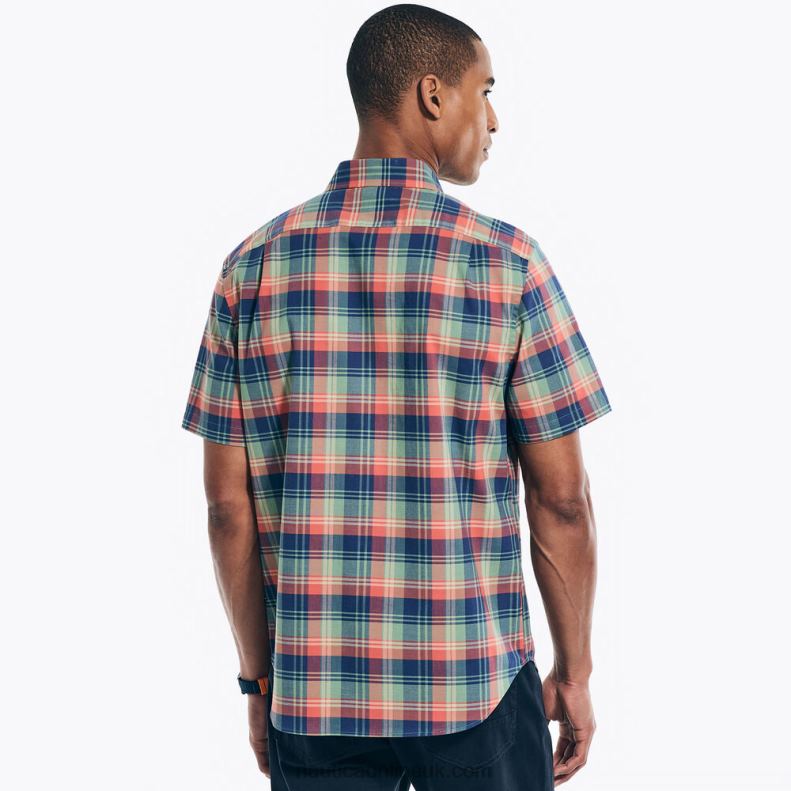 Nautica Sustainably Crafted Plaid Short-Sleeve Shirt L6J4L188 Shaded Spruce Heather Men