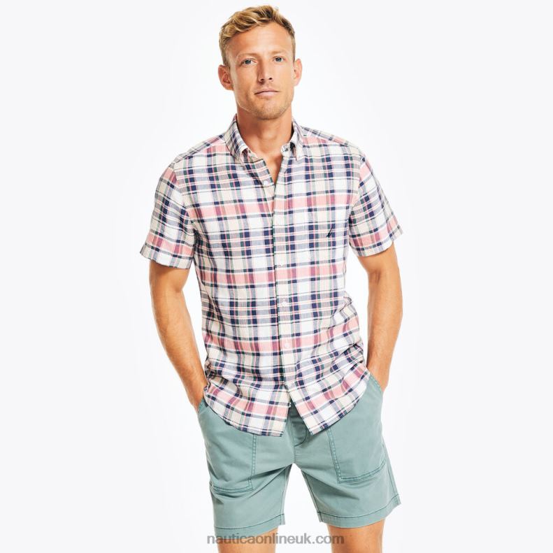 Nautica Sustainably Crafted Plaid Short-Sleeve Shirt L6J4L400 Sail White Men