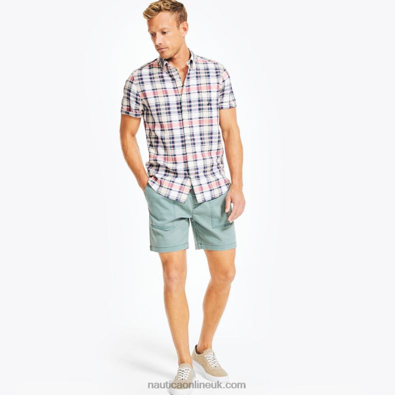 Nautica Sustainably Crafted Plaid Short-Sleeve Shirt L6J4L400 Sail White Men