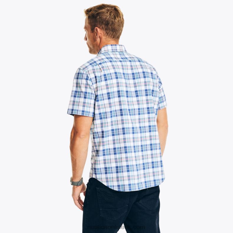 Nautica Sustainably Crafted Plaid Short-Sleeve Shirt L6J4L457 Bright White Men