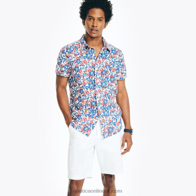 Nautica Sustainably Crafted Printed Linen Short-Sleeve Shirt L6J4L245 Marshmallow Men