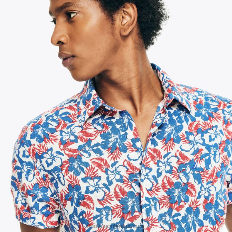 Nautica Sustainably Crafted Printed Linen Short-Sleeve Shirt L6J4L245 Marshmallow Men