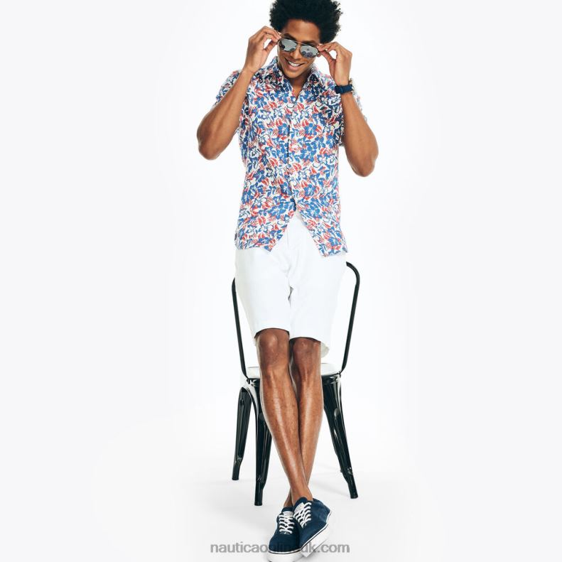 Nautica Sustainably Crafted Printed Linen Short-Sleeve Shirt L6J4L245 Marshmallow Men