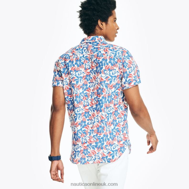 Nautica Sustainably Crafted Printed Linen Short-Sleeve Shirt L6J4L245 Marshmallow Men