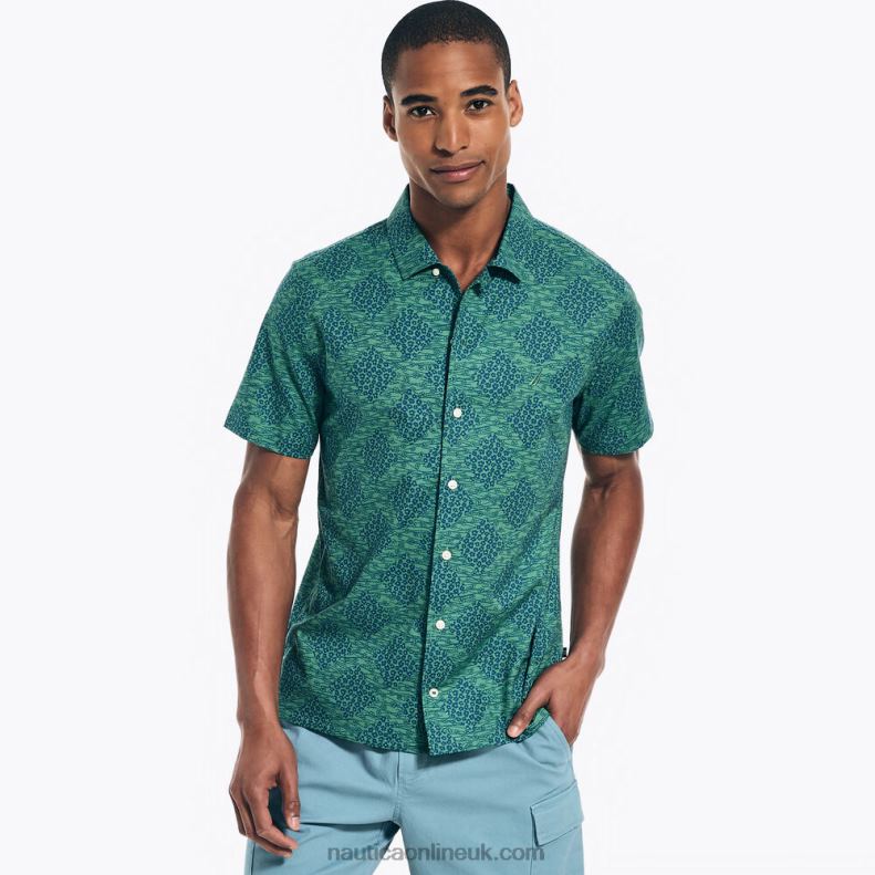 Nautica Sustainably Crafted Printed Short-Sleeve Camp Shirt L6J4L307 Green Apple Men