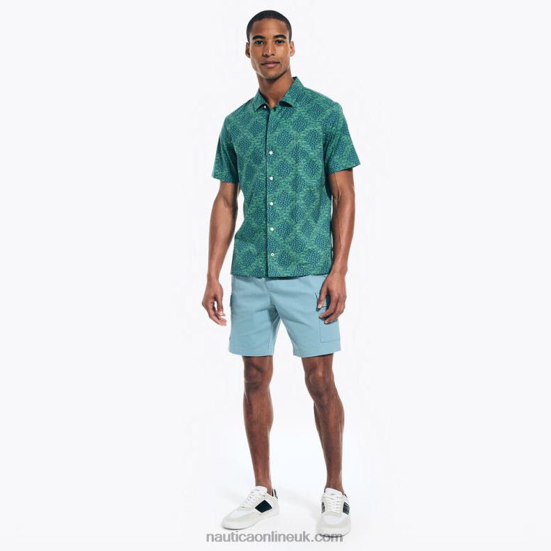 Nautica Sustainably Crafted Printed Short-Sleeve Camp Shirt L6J4L307 Green Apple Men