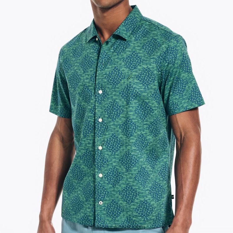 Nautica Sustainably Crafted Printed Short-Sleeve Camp Shirt L6J4L307 Green Apple Men