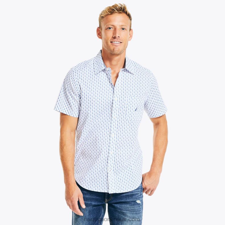 Nautica Sustainably Crafted Printed Short-Sleeve Shirt L6J4L422 Bright White Men