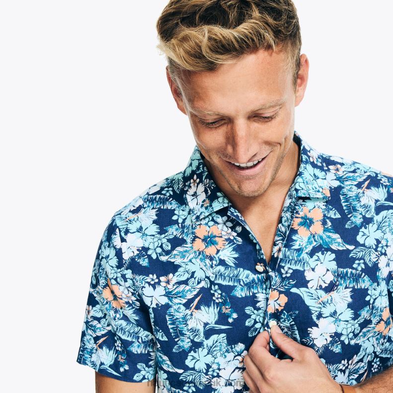 Nautica Sustainably Crafted Printed Short-Sleeve Shirt L6J4L453 Pure Adriatic Sea Wash Men