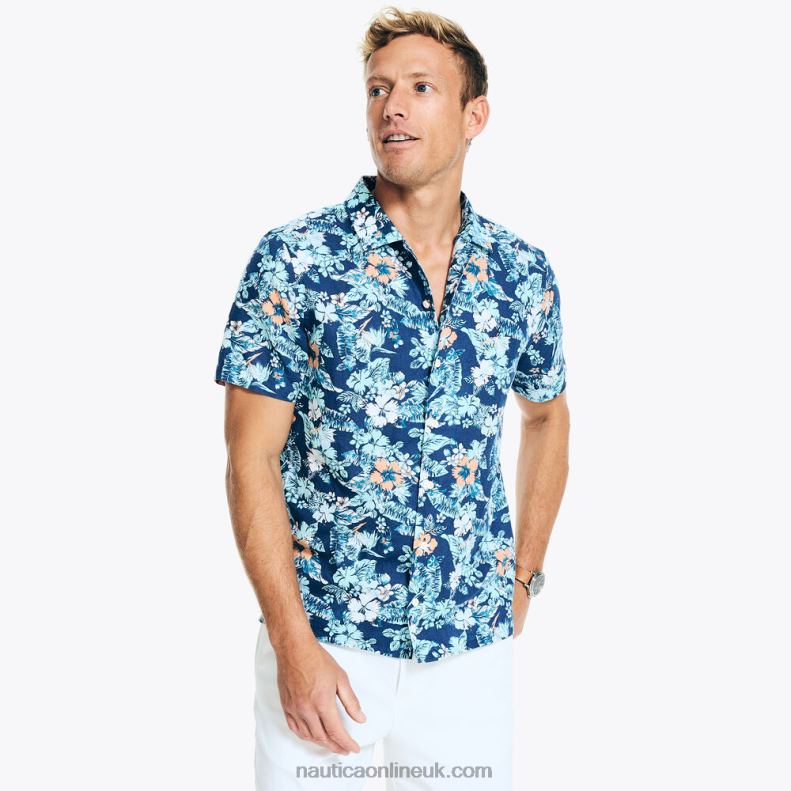 Nautica Sustainably Crafted Printed Short-Sleeve Shirt L6J4L453 Pure Adriatic Sea Wash Men