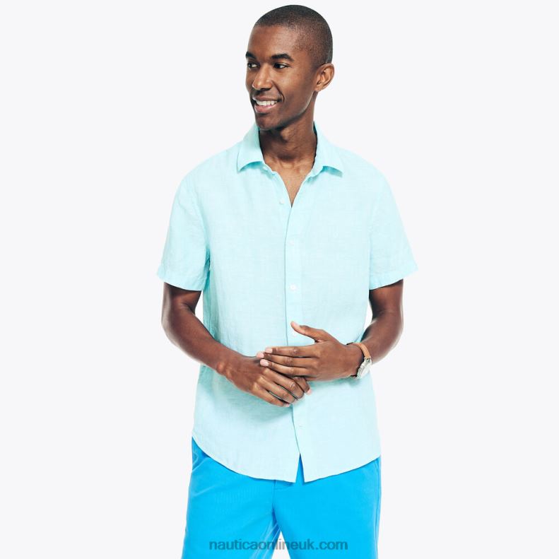 Nautica Sustainably Crafted Short-Sleeve Linen Shirt L6J4L636 Angel Blue Men